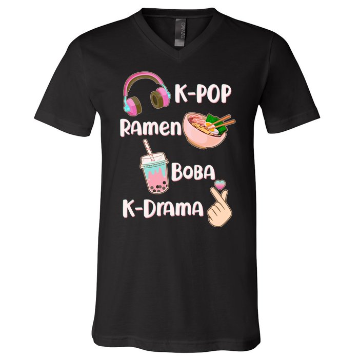 Cute K-Pop Raman Boba K-Drama V-Neck T-Shirt