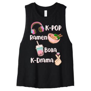 Cute K-Pop Raman Boba K-Drama Women's Racerback Cropped Tank