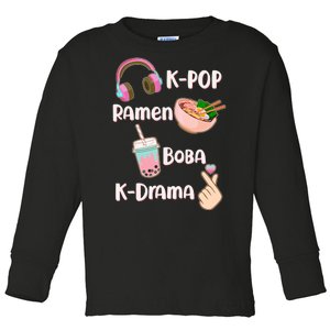 Cute K-Pop Raman Boba K-Drama Toddler Long Sleeve Shirt