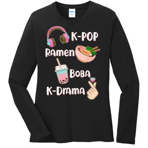 Cute K-Pop Raman Boba K-Drama Ladies Long Sleeve Shirt