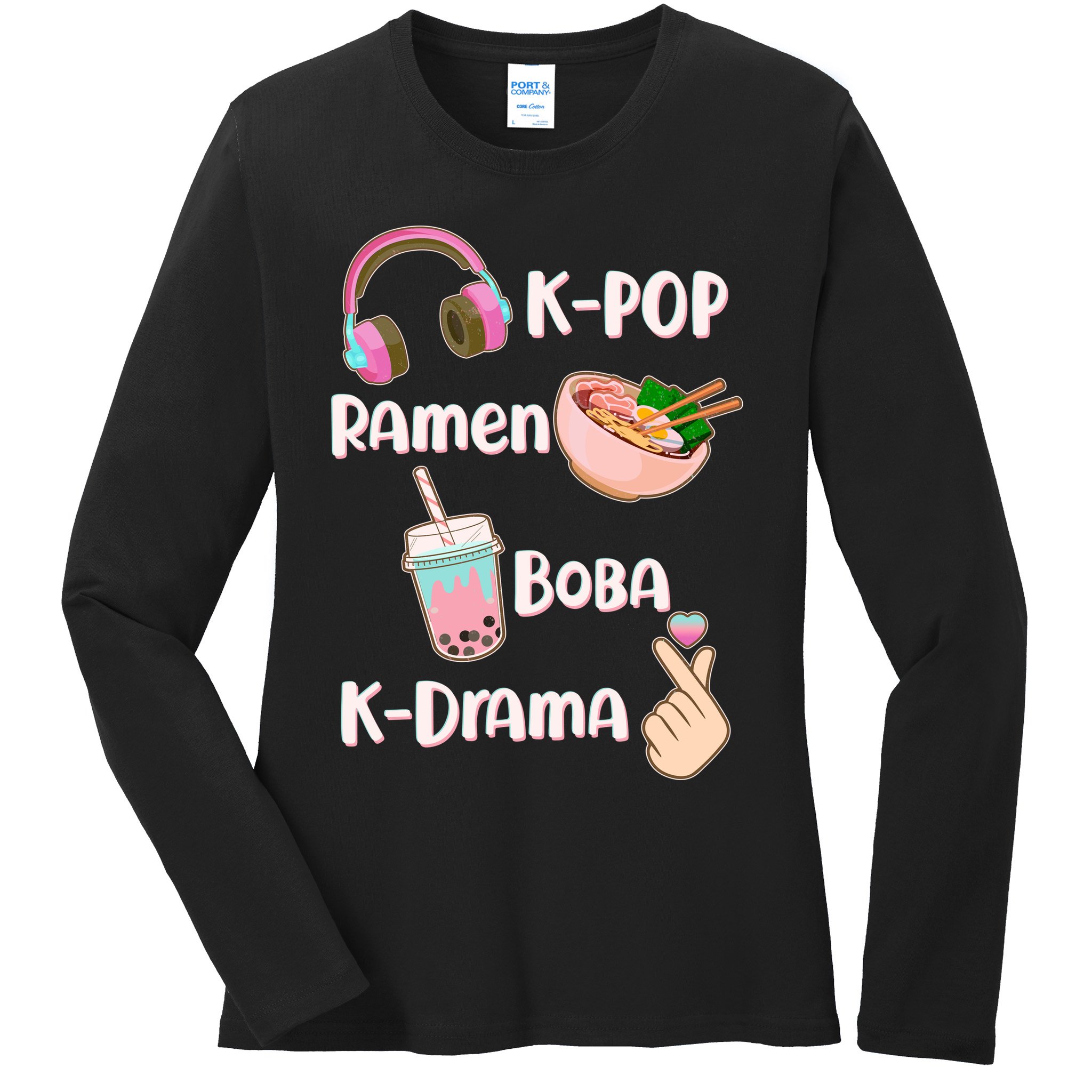 Cute K-Pop Raman Boba K-Drama Ladies Long Sleeve Shirt