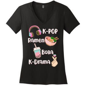 Cute K-Pop Raman Boba K-Drama Women's V-Neck T-Shirt