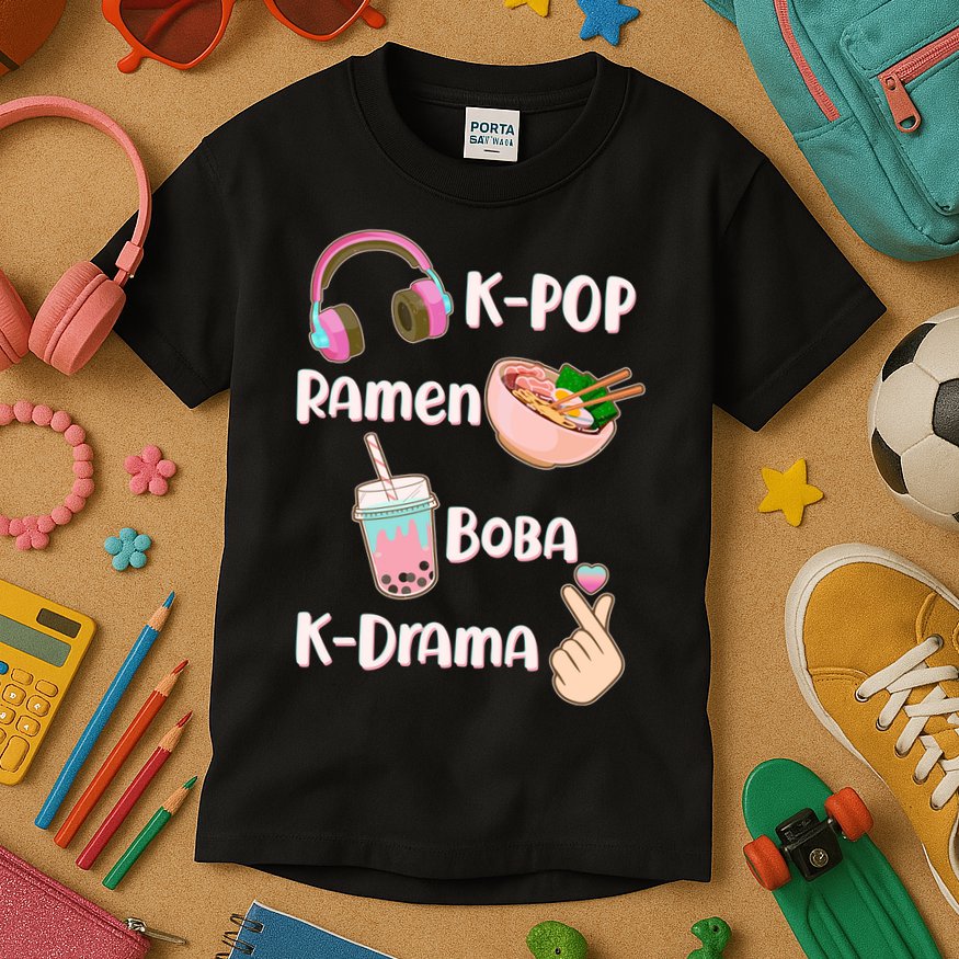 Cute K-Pop Raman Boba K-Drama Kids T-Shirt