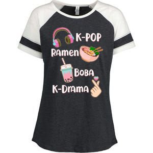 Cute K-Pop Raman Boba K-Drama Enza Ladies Jersey Colorblock Tee