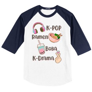 Cute K-Pop Raman Boba K-Drama Baseball Sleeve Shirt