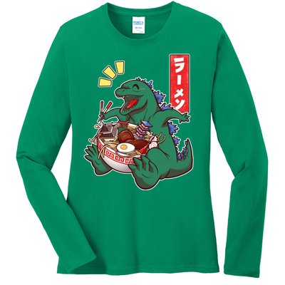 Cute Kaiju Ramen Ladies Long Sleeve Shirt