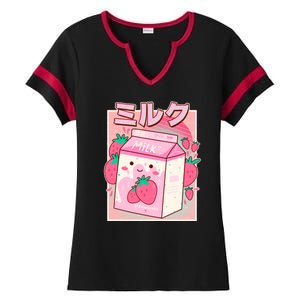 Cute Kawaii Japanese Strawberry Milk Ladies Halftime Notch Neck Tee