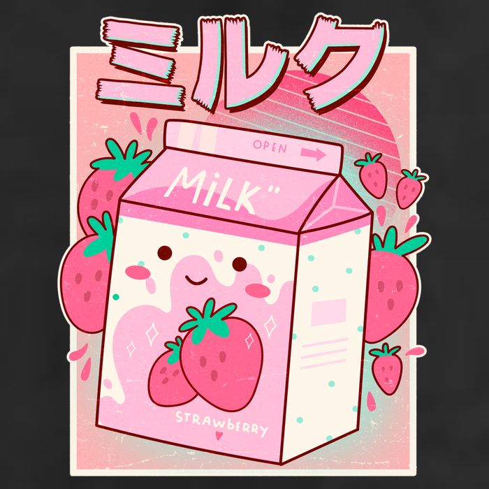 Cute Kawaii Japanese Strawberry Milk 7 Panel Mesh Trucker Snapback Hat