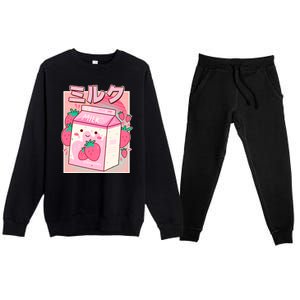 Cute Kawaii Japanese Strawberry Milk Premium Crewneck Sweatsuit Set