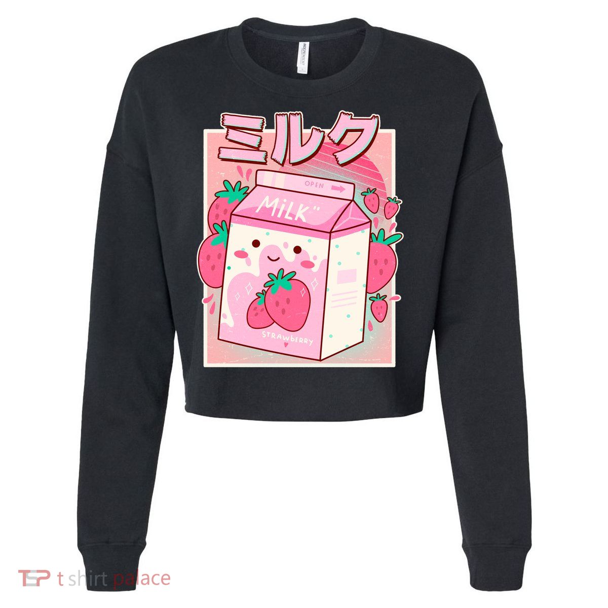 Cute Kawaii Japanese Strawberry Milk Cropped Pullover Crew