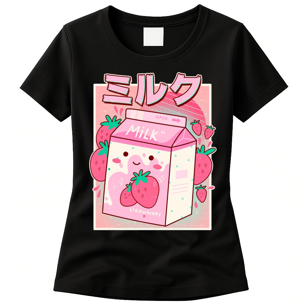 Cute Kawaii Japanese Strawberry Milk Womens T-Shirt
