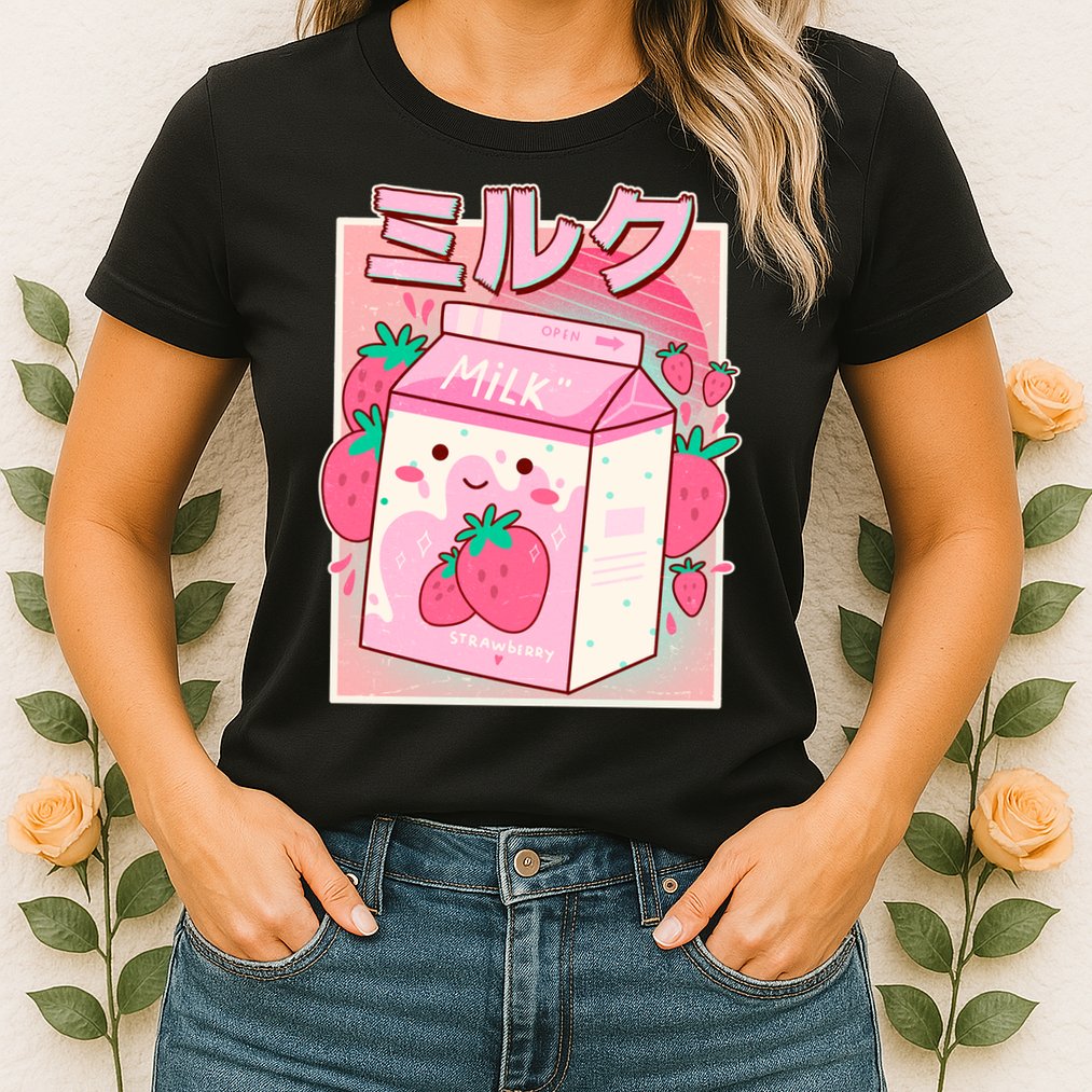 Cute Kawaii Japanese Strawberry Milk Womens T-Shirt