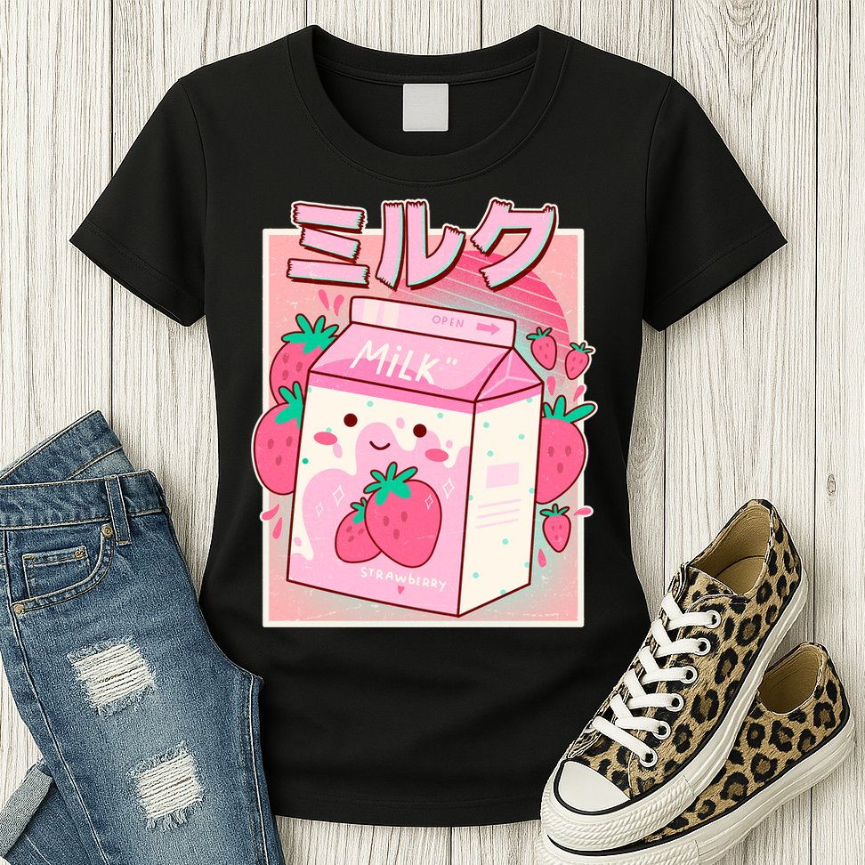 Cute Kawaii Japanese Strawberry Milk Womens T-Shirt