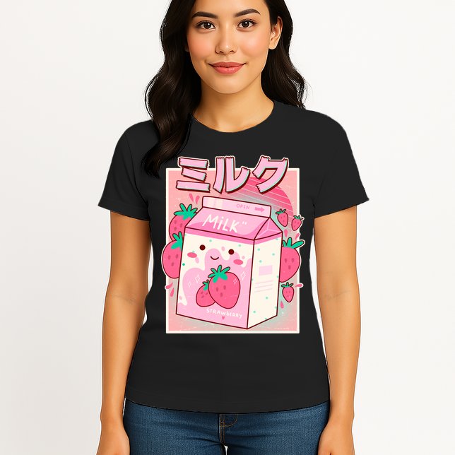 Cute Kawaii Japanese Strawberry Milk Womens T-Shirt