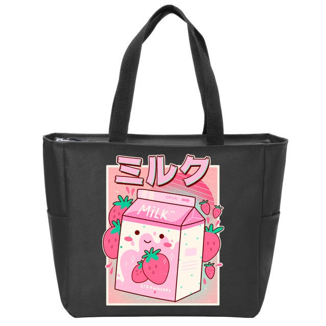 Cute Kawaii Japanese Strawberry Milk Zip Tote Bag
