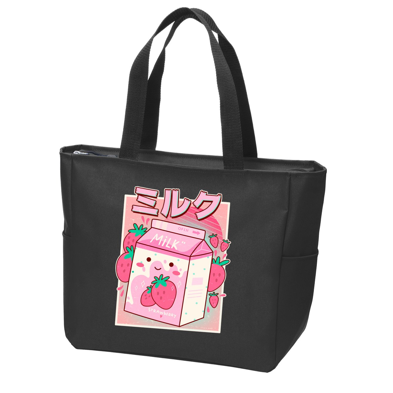 Cute Kawaii Japanese Strawberry Milk Zip Tote Bag