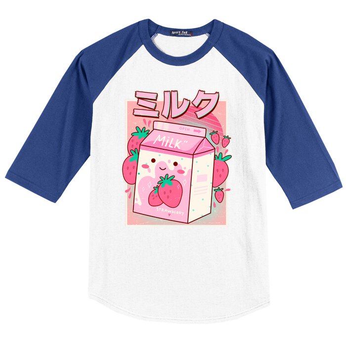 Cute Kawaii Japanese Strawberry Milk Baseball Sleeve Shirt