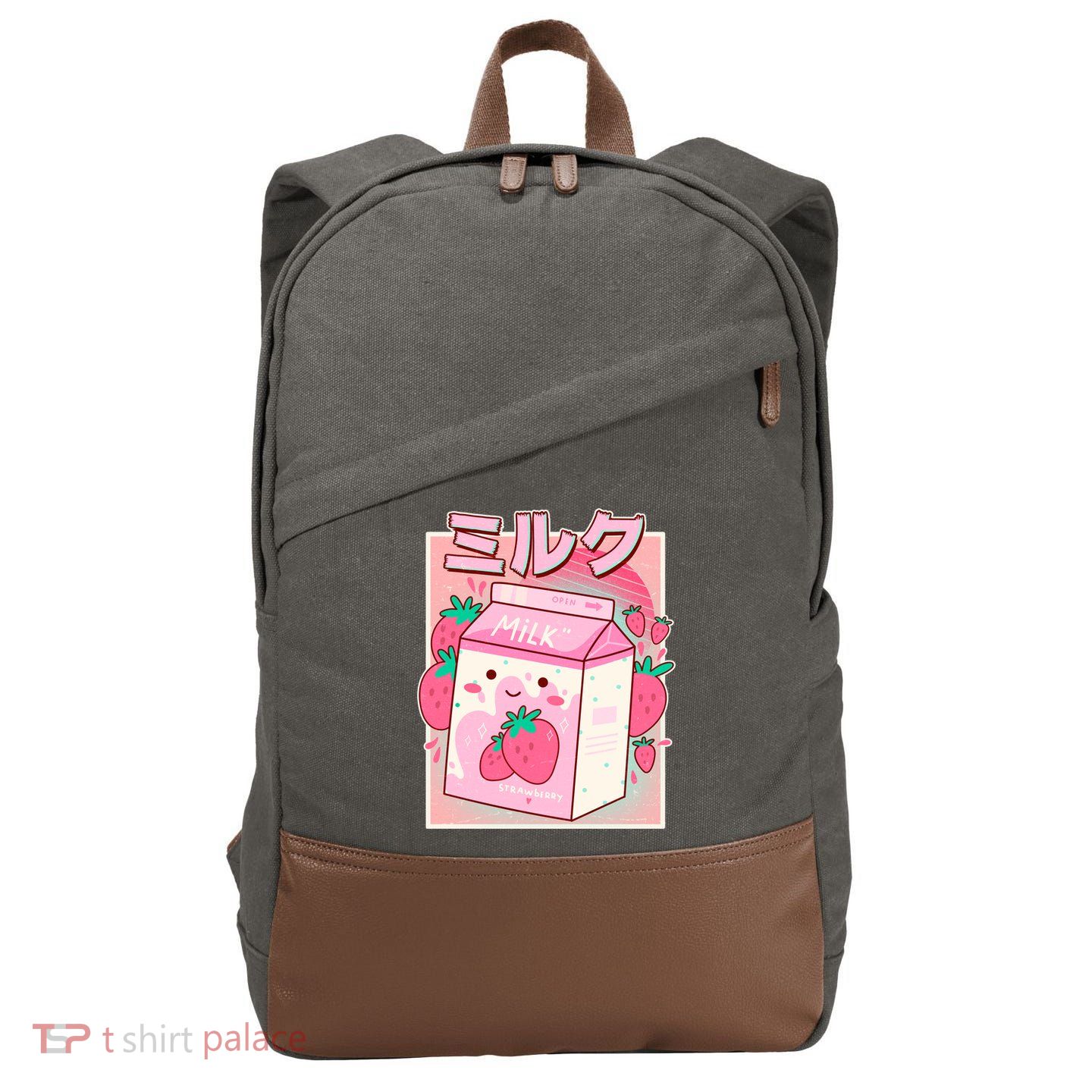 Cute Kawaii Japanese Strawberry Milk Cotton Canvas Backpack