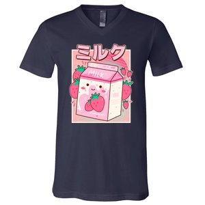 Cute Kawaii Japanese Strawberry Milk V-Neck T-Shirt