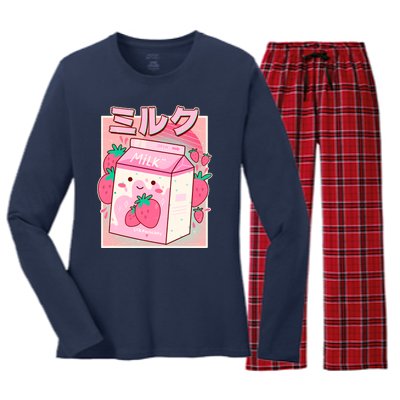 Cute Kawaii Japanese Strawberry Milk Women's Long Sleeve Flannel Pajama Set 