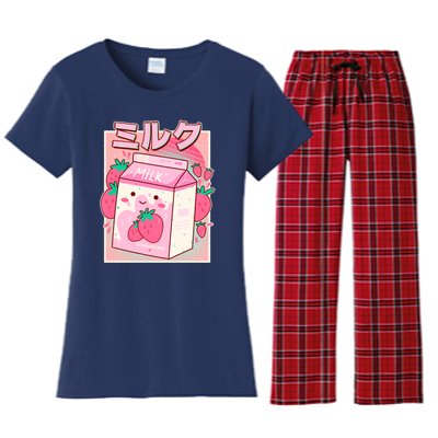 Cute Kawaii Japanese Strawberry Milk Women's Flannel Pajama Set