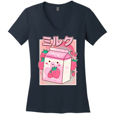 Cute Kawaii Japanese Strawberry Milk Women's V-Neck T-Shirt