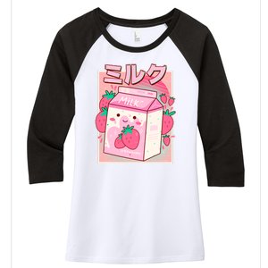 Cute Kawaii Japanese Strawberry Milk Women's Tri-Blend 3/4-Sleeve Raglan Shirt