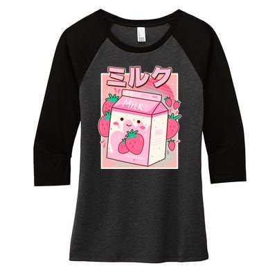 Cute Kawaii Japanese Strawberry Milk Women's Tri-Blend 3/4-Sleeve Raglan Shirt