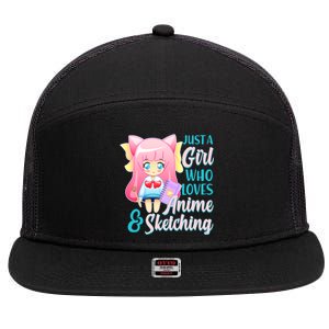 Cute Kawaii Just a Girl Who Loves Anime and Sketching 7 Panel Mesh Trucker Snapback Hat