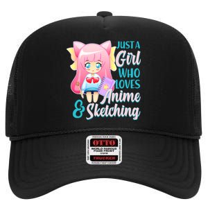 Cute Kawaii Just a Girl Who Loves Anime and Sketching High Crown Mesh Back Trucker Hat