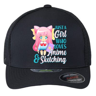 Cute Kawaii Just a Girl Who Loves Anime and Sketching Flexfit Unipanel Trucker Cap