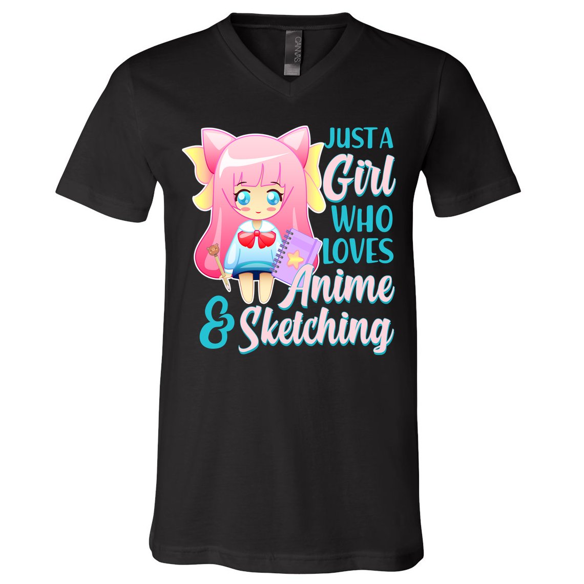 Cute Kawaii Just a Girl Who Loves Anime and Sketching V-Neck T-Shirt