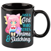 Cute Kawaii Just a Girl Who Loves Anime and Sketching 11oz C Handle Ceramic Mug