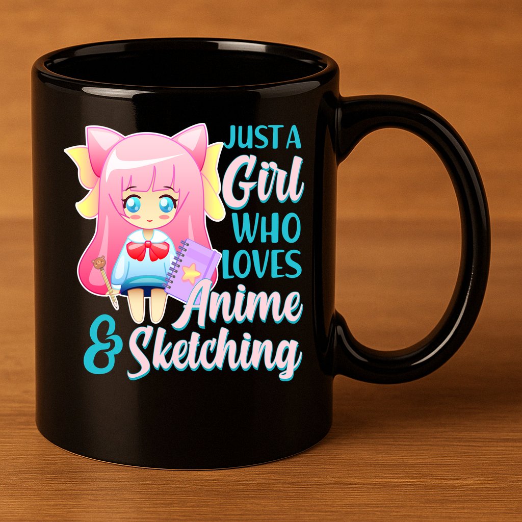 Cute Kawaii Just a Girl Who Loves Anime and Sketching 11oz C Handle Ceramic Mug