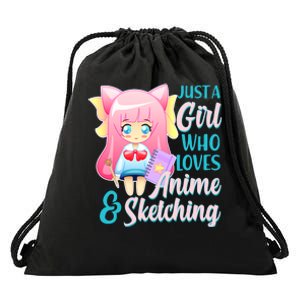 Cute Kawaii Just a Girl Who Loves Anime and Sketching Drawstring Bag