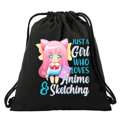 Cute Kawaii Just a Girl Who Loves Anime and Sketching Drawstring Bag