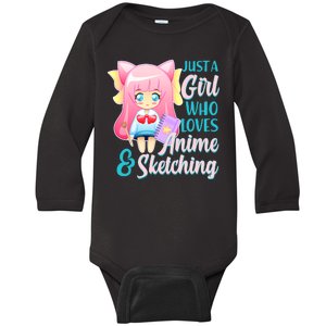 Cute Kawaii Just a Girl Who Loves Anime and Sketching Baby Long Sleeve Bodysuit