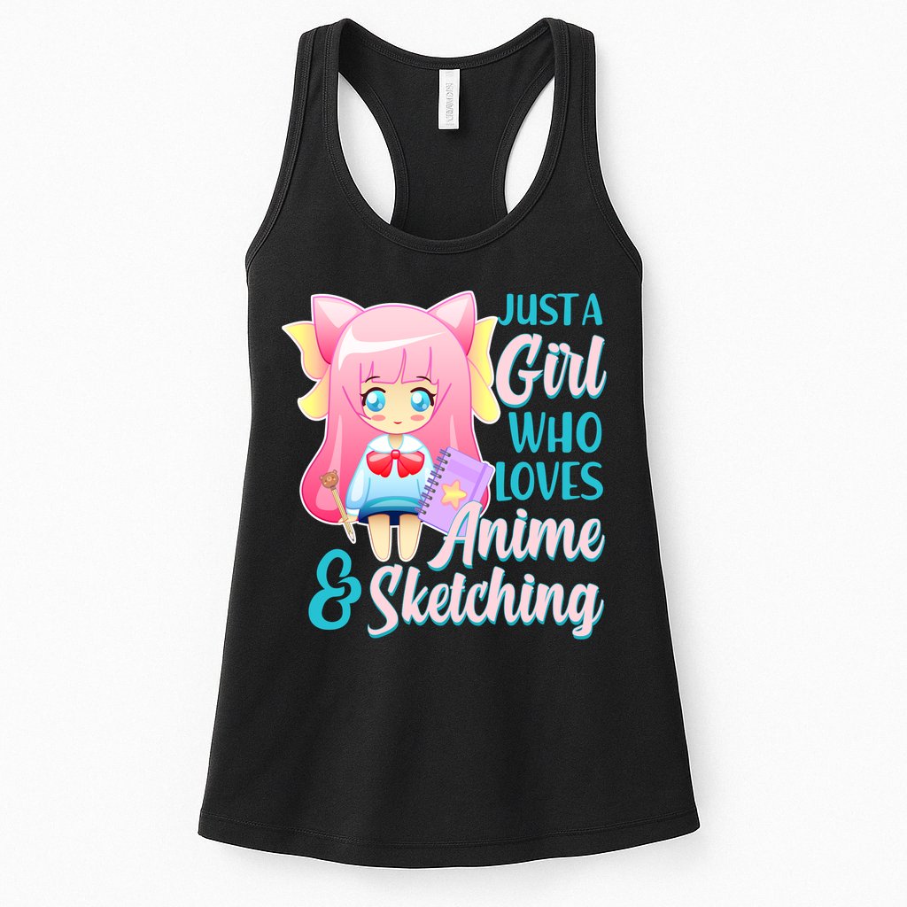 Cute Kawaii Just a Girl Who Loves Anime and Sketching Womens Tank Top