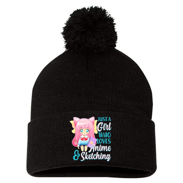 Cute Kawaii Just a Girl Who Loves Anime and Sketching Pom Pom 12in Knit Beanie