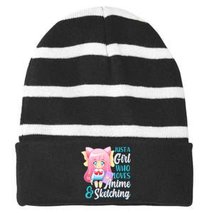 Cute Kawaii Just a Girl Who Loves Anime and Sketching Striped Beanie with Solid Band