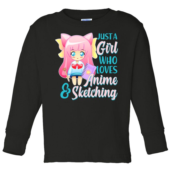 Cute Kawaii Just a Girl Who Loves Anime and Sketching Toddler Long Sleeve Shirt