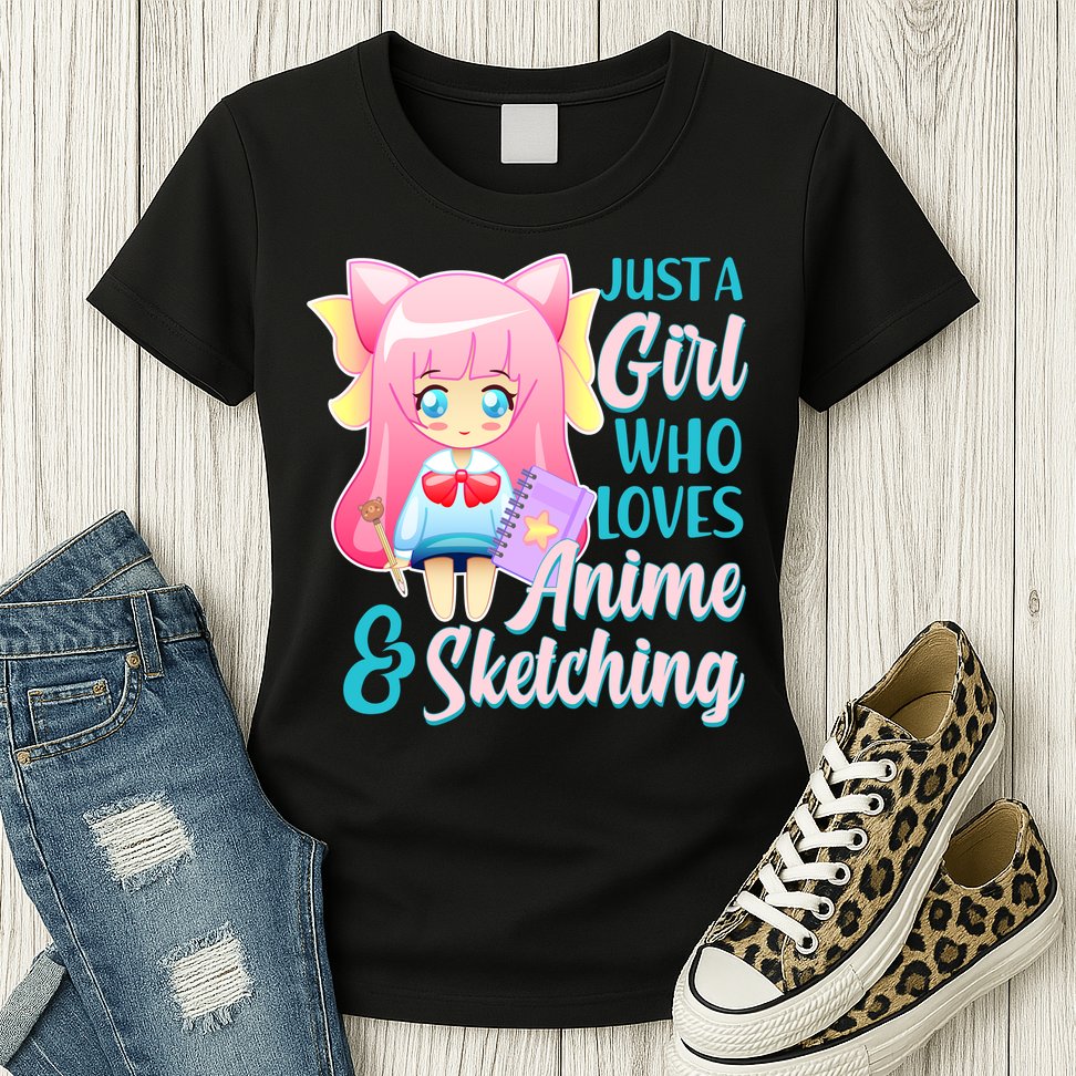 Cute Kawaii Just a Girl Who Loves Anime and Sketching Womens T-Shirt