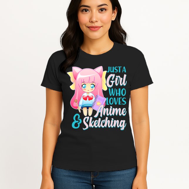 Cute Kawaii Just a Girl Who Loves Anime and Sketching Womens T-Shirt