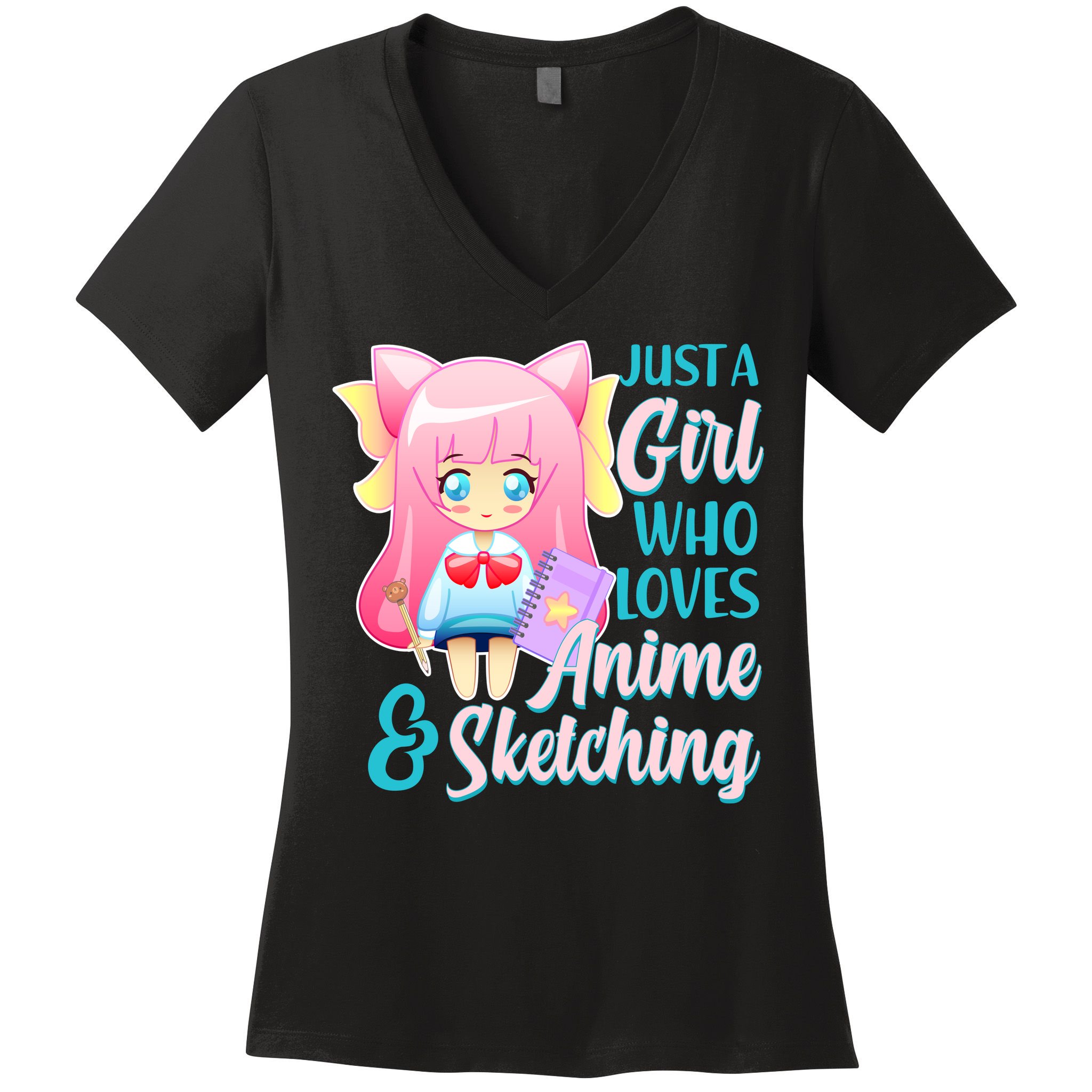 Cute Kawaii Just a Girl Who Loves Anime and Sketching Women's V-Neck T-Shirt