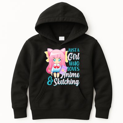 Cute Kawaii Just a Girl Who Loves Anime and Sketching Kids Hoodie