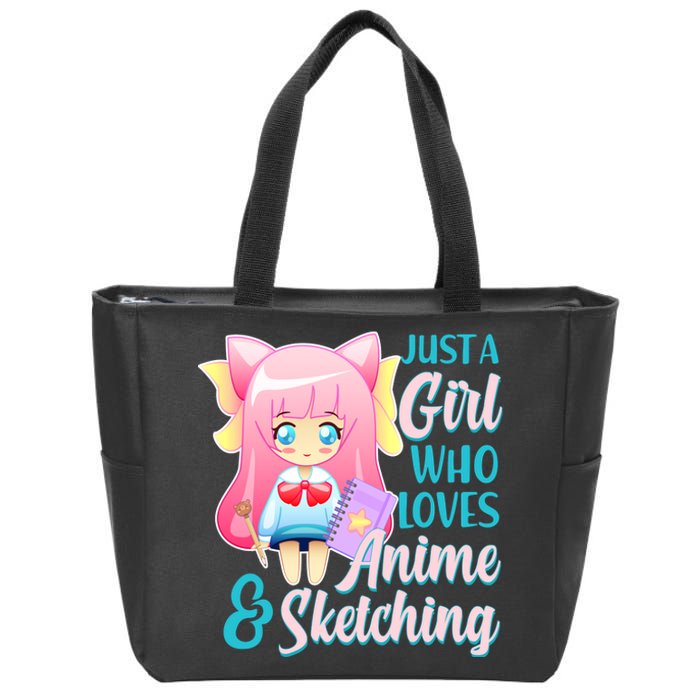 Cute Kawaii Just a Girl Who Loves Anime and Sketching Zip Tote Bag