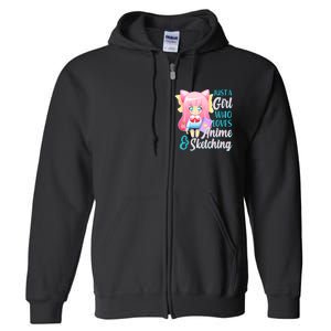 Cute Kawaii Just a Girl Who Loves Anime and Sketching Full Zip Hoodie