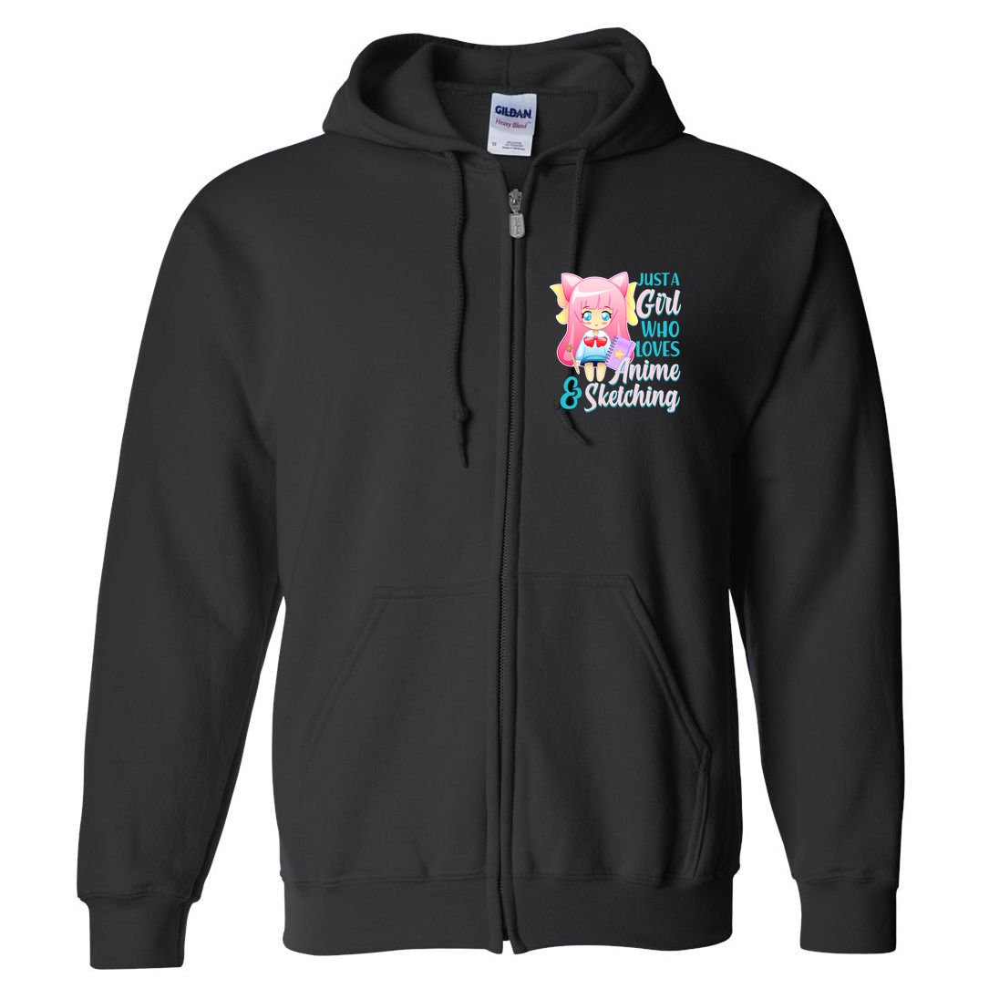 Cute Kawaii Just a Girl Who Loves Anime and Sketching Full Zip Hoodie