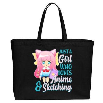 Cute Kawaii Just a Girl Who Loves Anime and Sketching Cotton Canvas Jumbo Tote