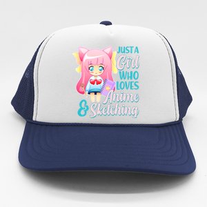 Cute Kawaii Just a Girl Who Loves Anime and Sketching Trucker Hat